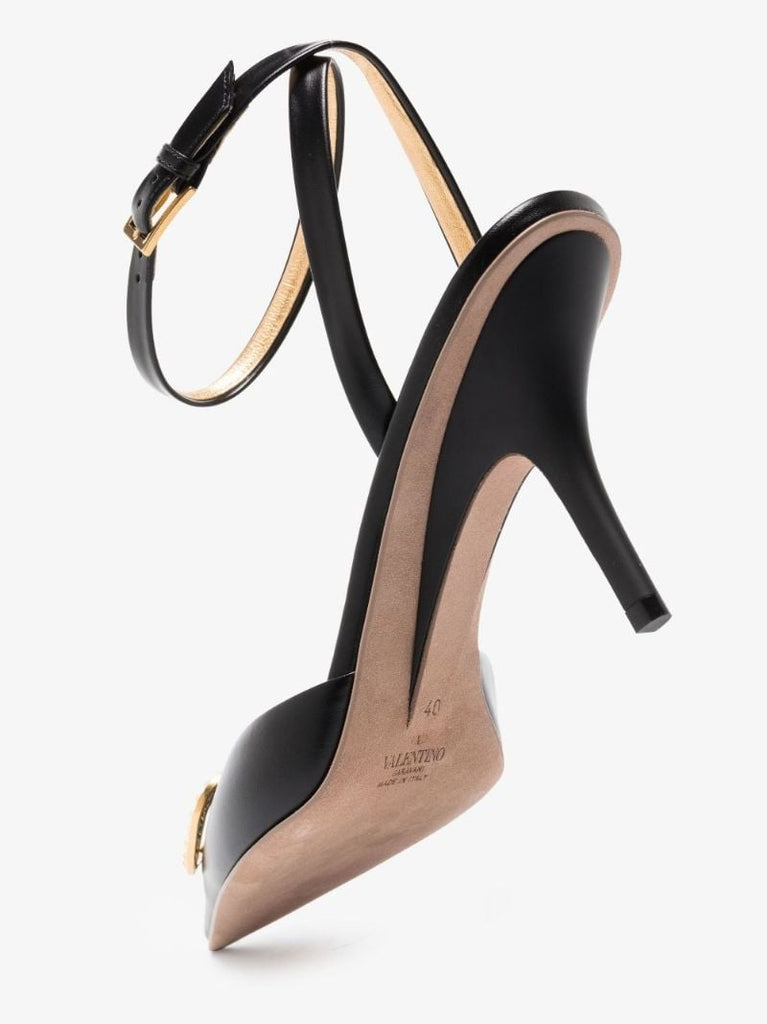 Black Rockstud 85 Vlogo Leather Slingback Pumps