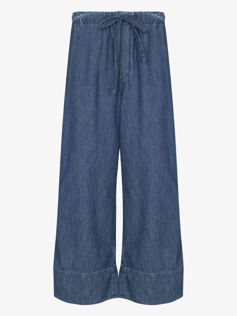Blue Vgold Wide Leg Cotton Trousers