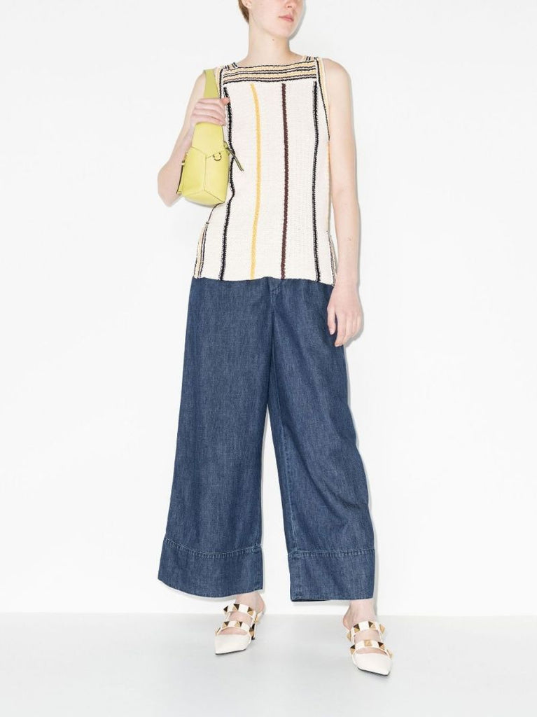 Blue Vgold Wide Leg Cotton Trousers