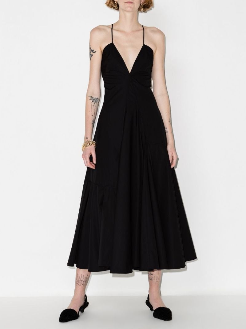 V-neck Flared Midi Dress