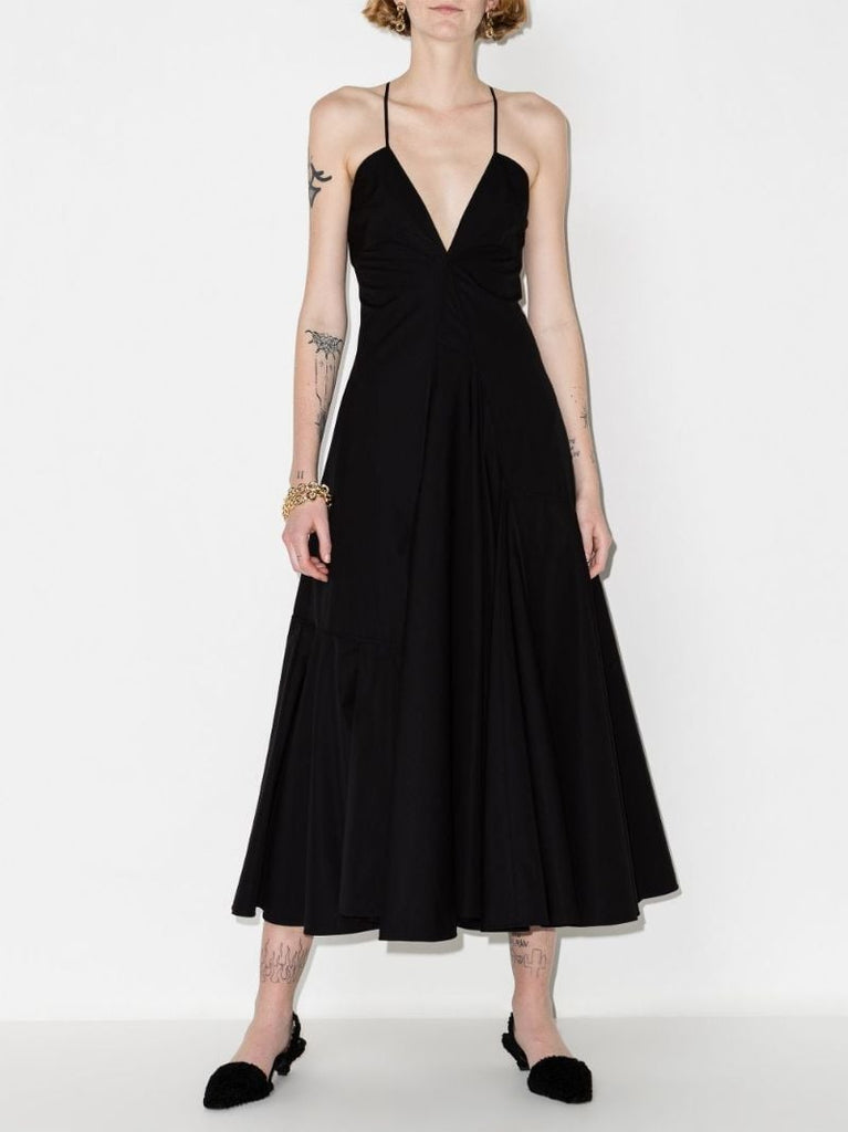 V-neck Flared Midi Dress