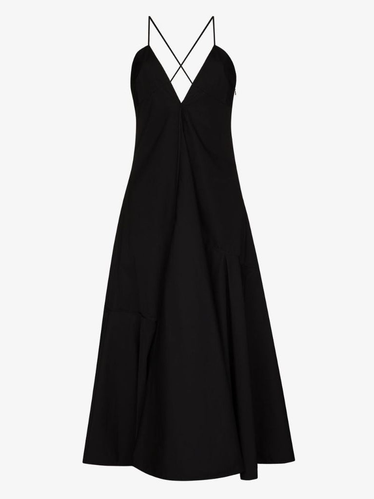 V-neck Flared Midi Dress
