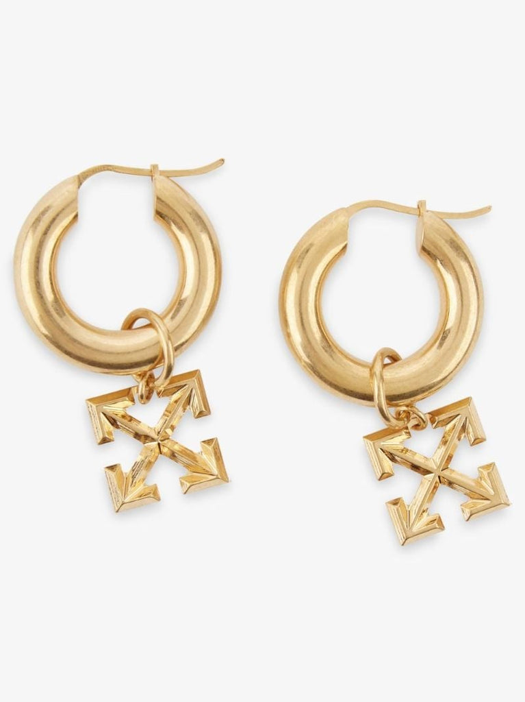 Gold Tone Arrows Charm Hoop Earrings