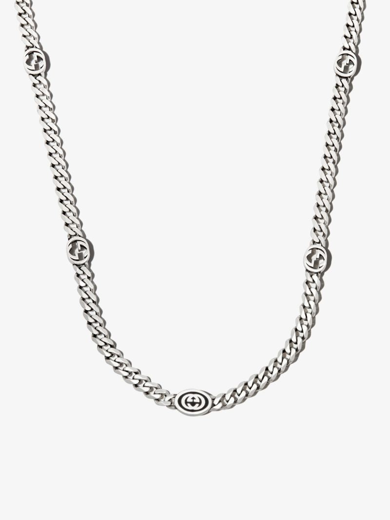 Sterling Silver Interlocking G Station Chain Necklace