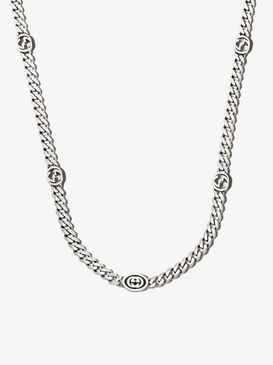 Sterling Silver Interlocking G Station Chain Necklace