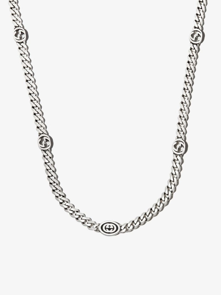 Sterling Silver Interlocking G Station Chain Necklace