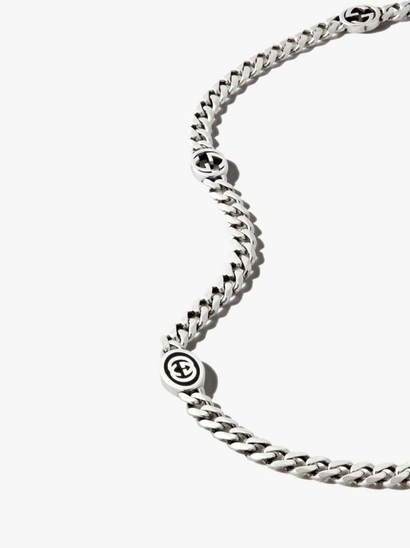 Sterling Silver Interlocking G Station Chain Necklace