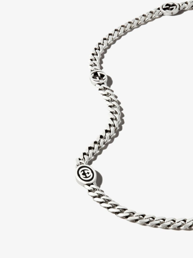 Sterling Silver Interlocking G Station Chain Necklace