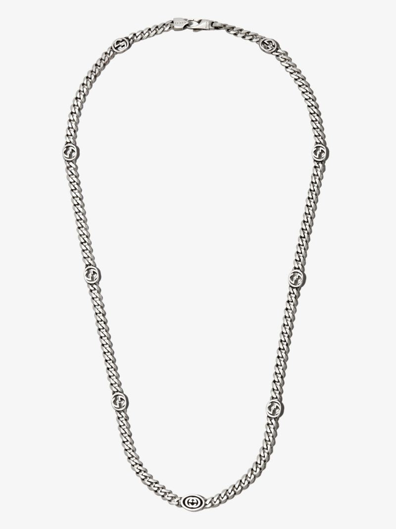 Sterling Silver Interlocking G Station Chain Necklace