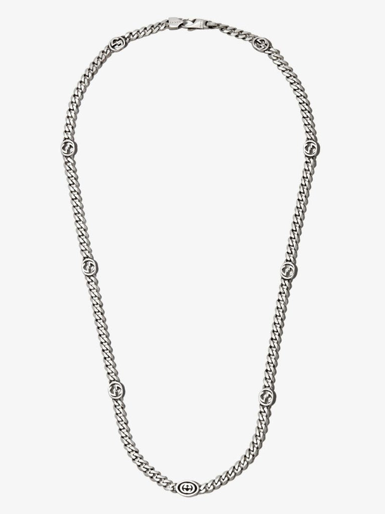 Sterling Silver Interlocking G Station Chain Necklace