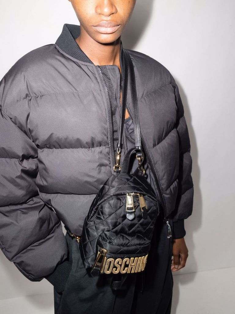 Black Logo Quilted Mini Backpack