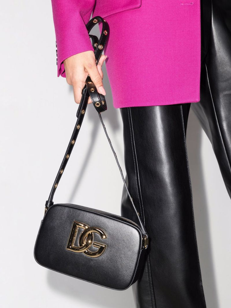 Black Dg Logo Leather Cross Body Bag