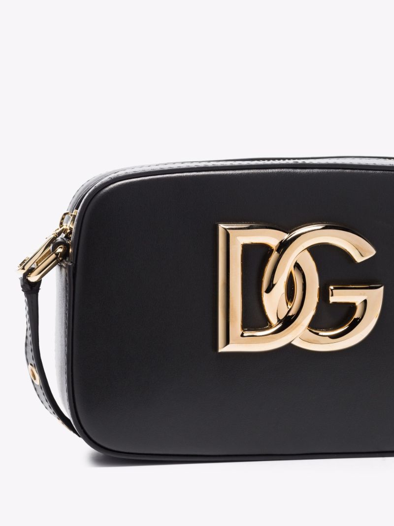 Black Dg Logo Leather Cross Body Bag