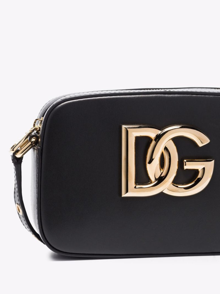 Black Dg Logo Leather Cross Body Bag