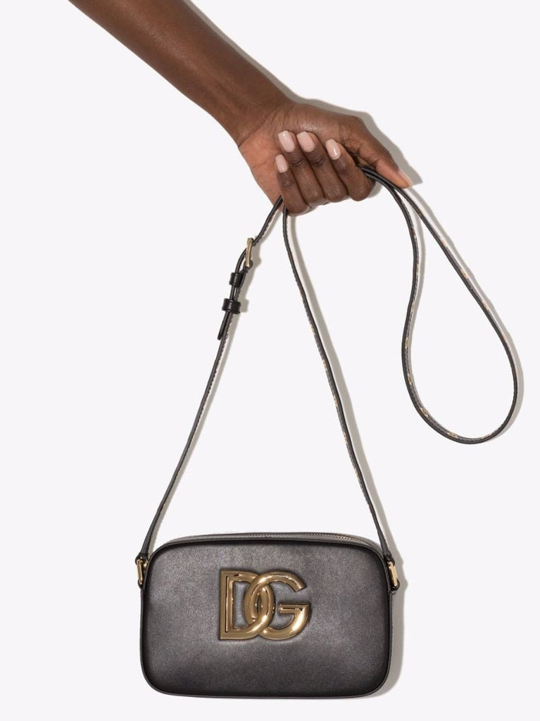 Black Dg Logo Leather Cross Body Bag