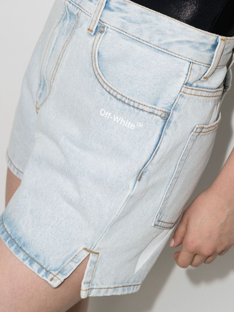 Diag Print Denim Shorts