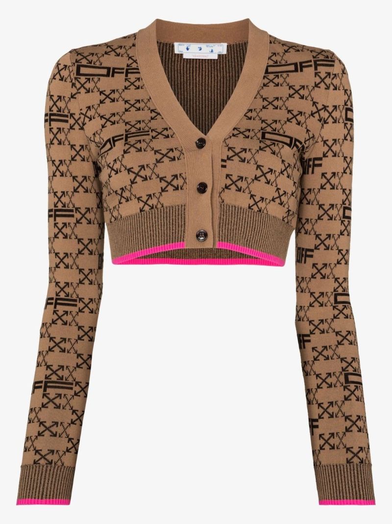 Brown Cropped Monogram Intarsia Cardigan