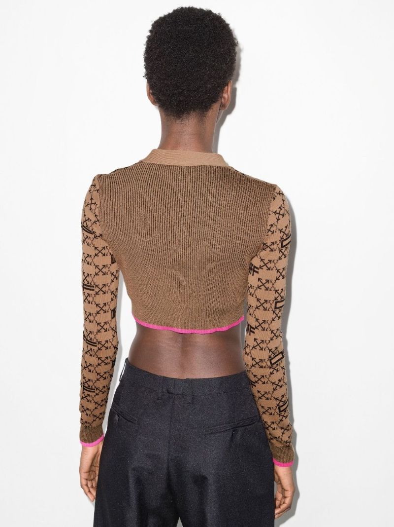 Brown Cropped Monogram Intarsia Cardigan