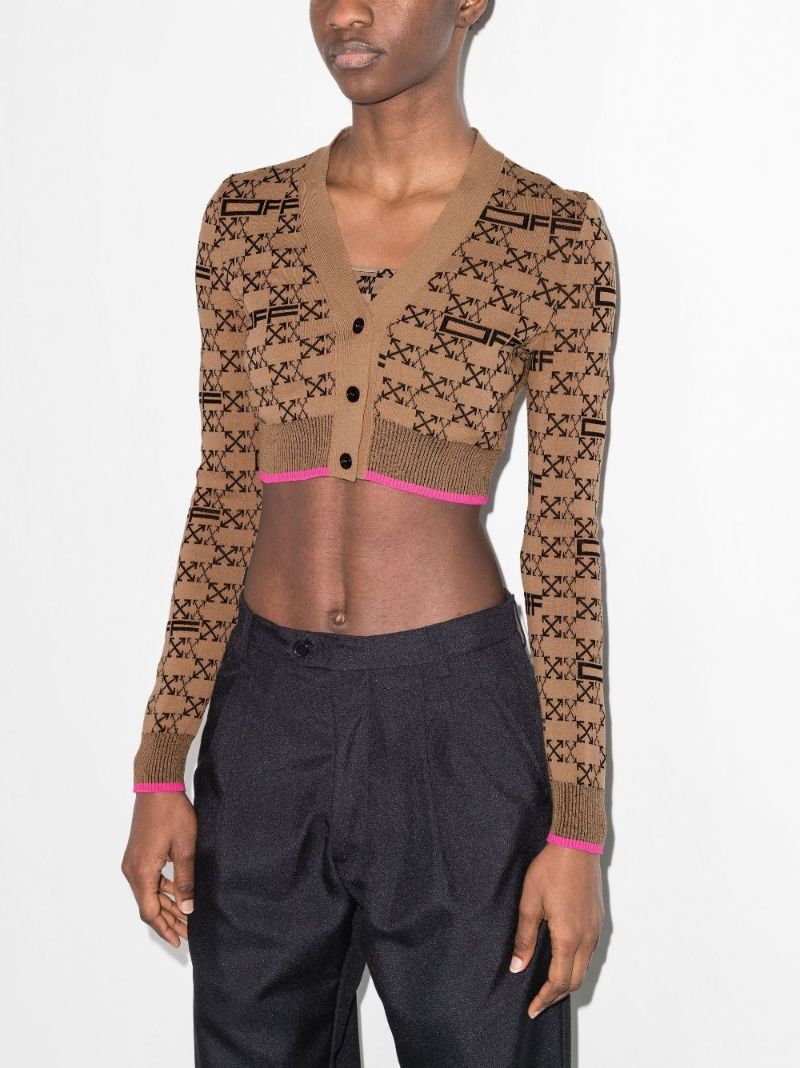 Brown Cropped Monogram Intarsia Cardigan