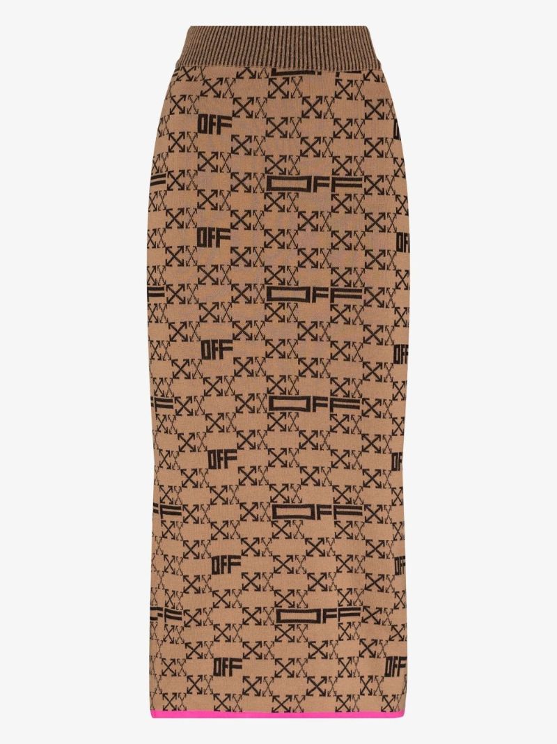 Brown Logo Intarsia Midi Skirt
