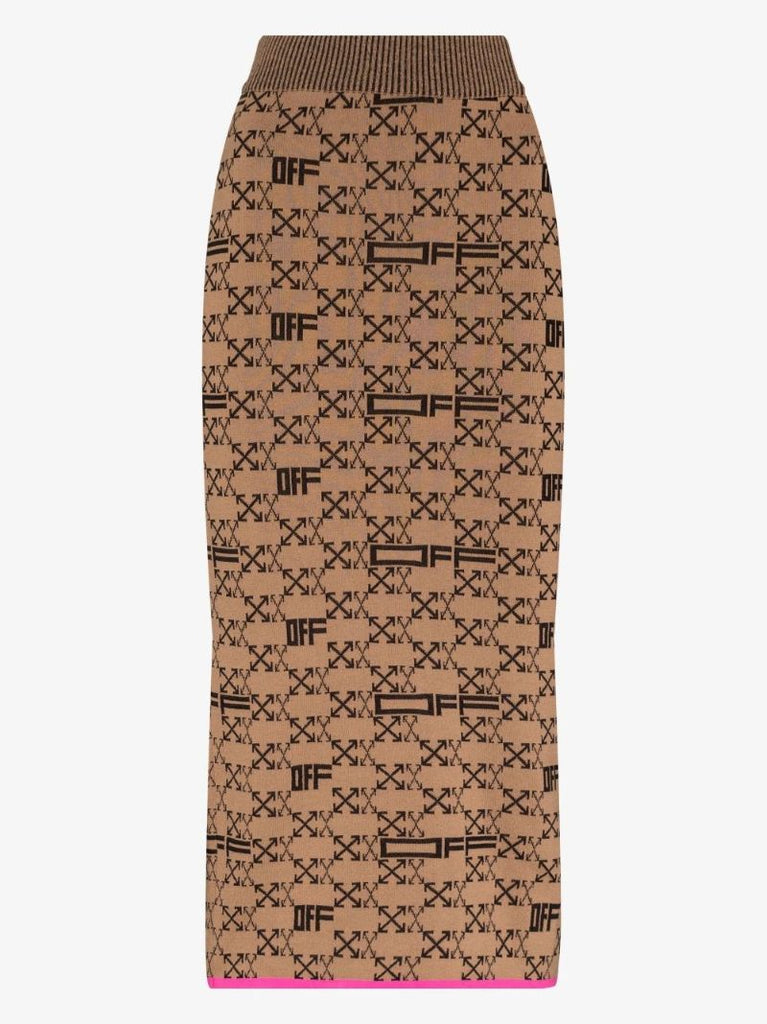 Brown Logo Intarsia Midi Skirt