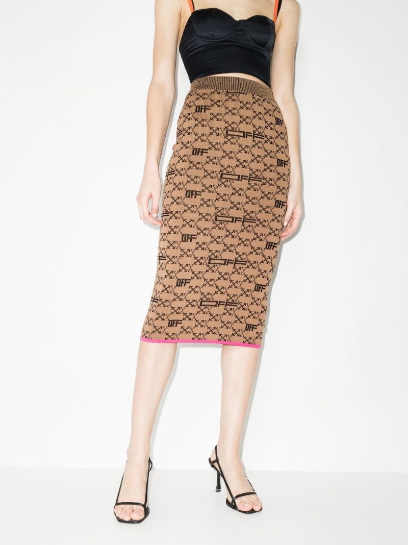 Brown Logo Intarsia Midi Skirt