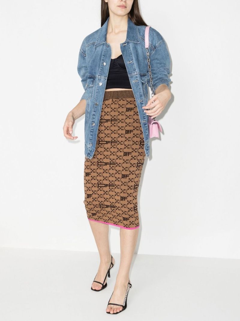 Brown Logo Intarsia Midi Skirt