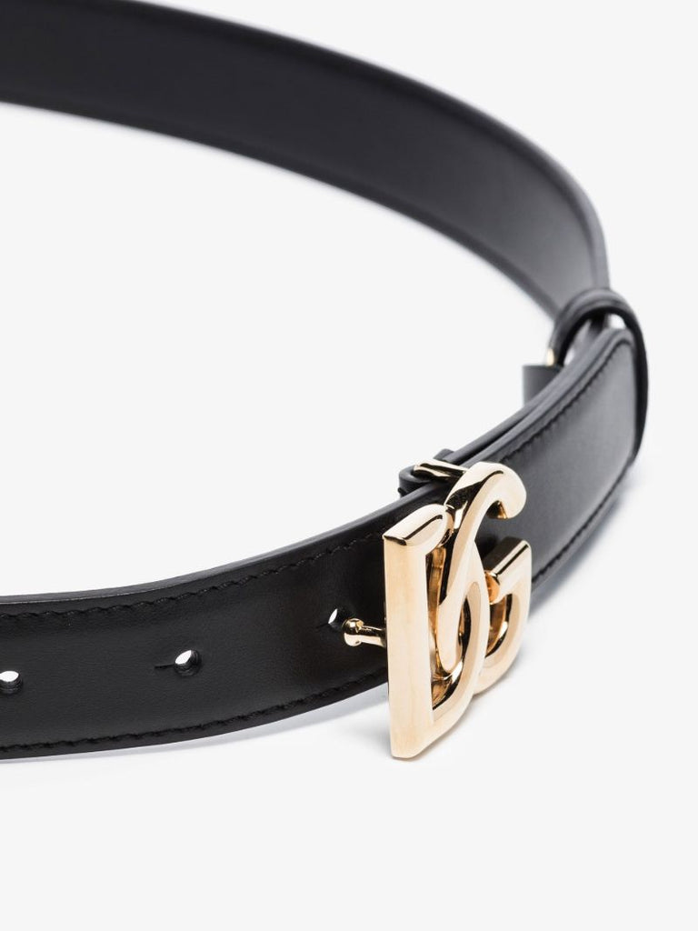 Black Logo Leather Belt