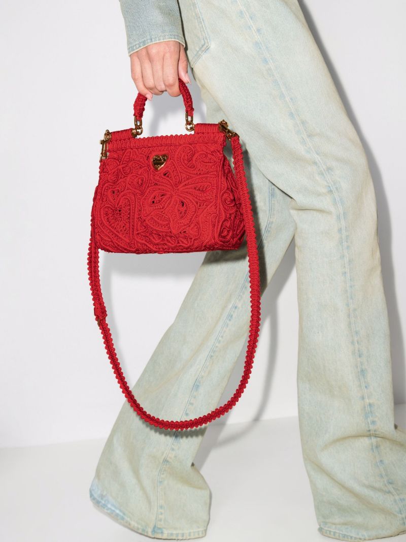Red Sicily Crochet Small Tote Bag