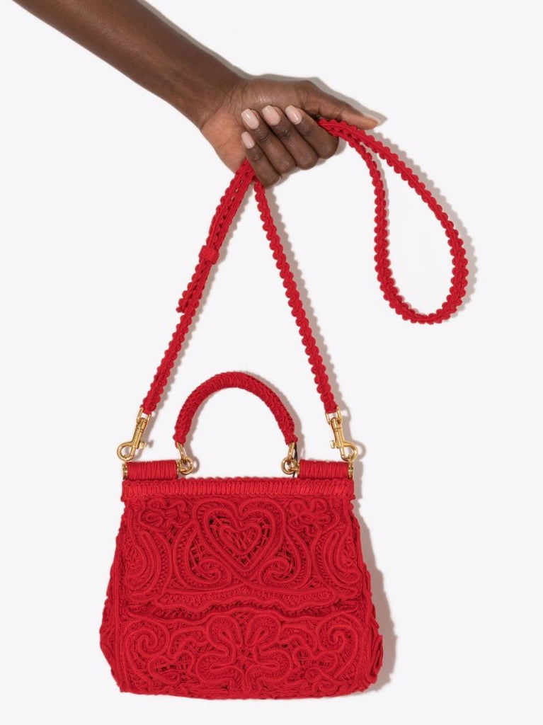 Red Sicily Crochet Small Tote Bag