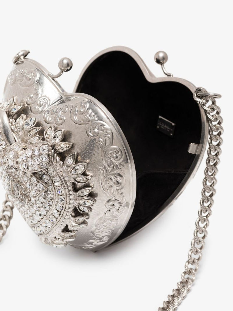 Silver Tone Devotion Crystal Heart Cross Body Bag