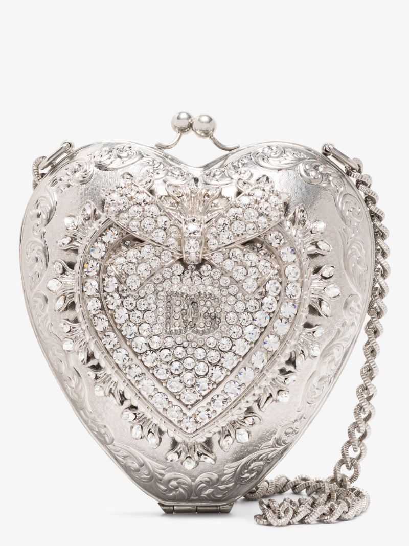 Silver Tone Devotion Crystal Heart Cross Body Bag