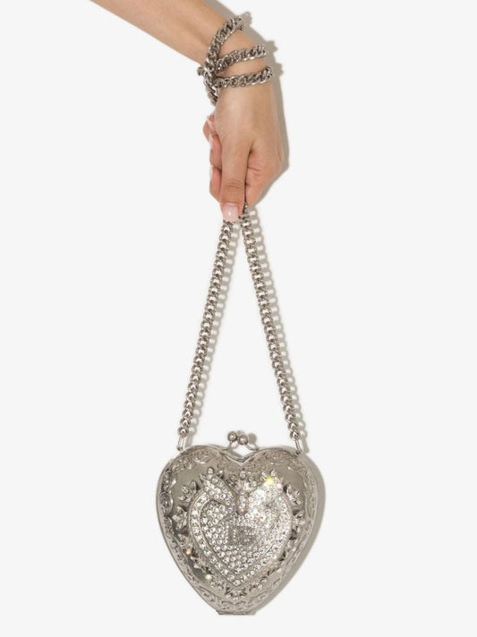 Silver Tone Devotion Crystal Heart Cross Body Bag