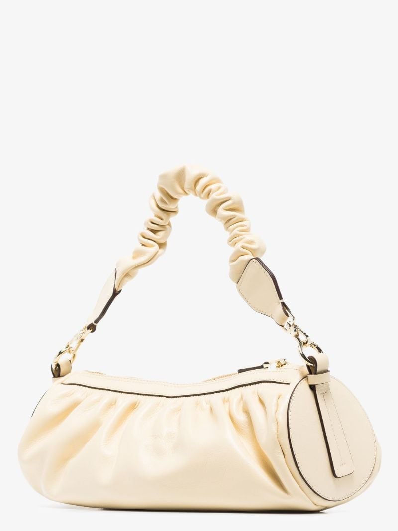 Neutral Ruched Cylinder Leather Shoulder Bag