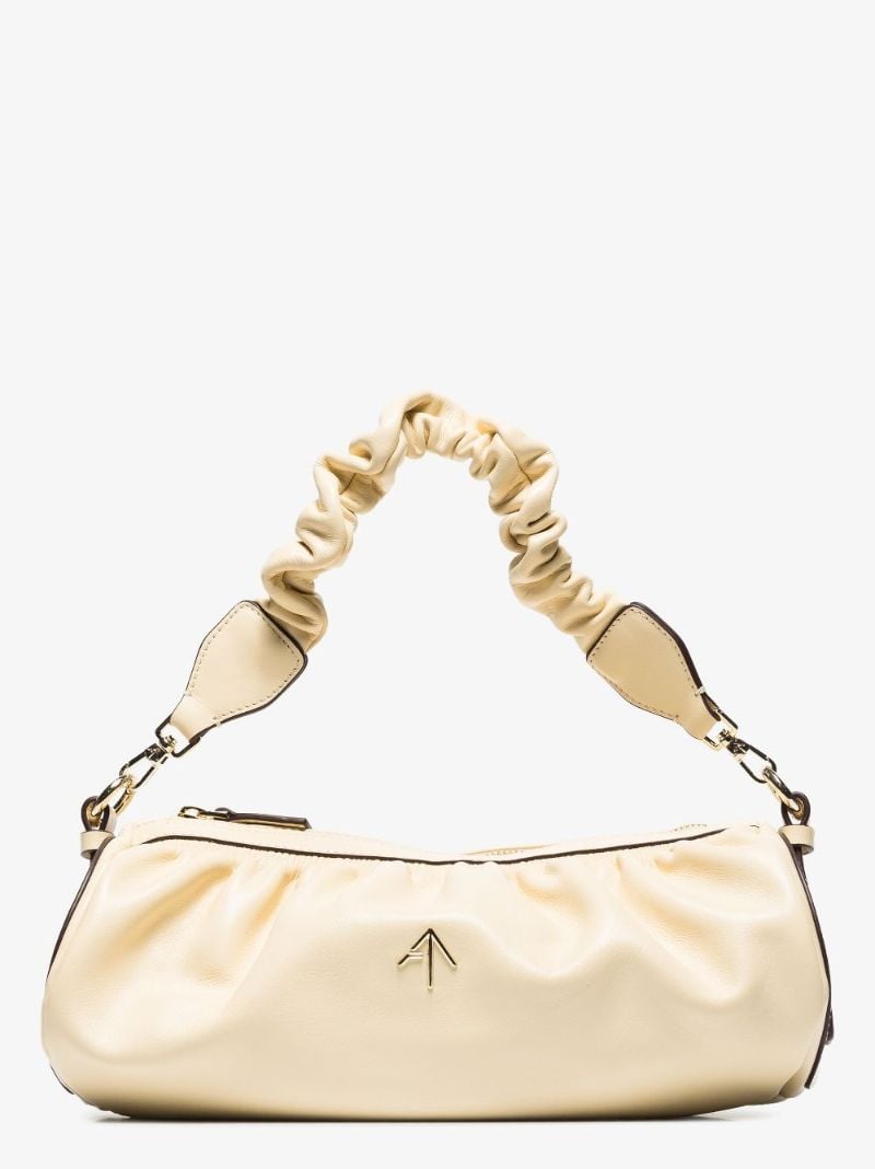 Neutral Ruched Cylinder Leather Shoulder Bag