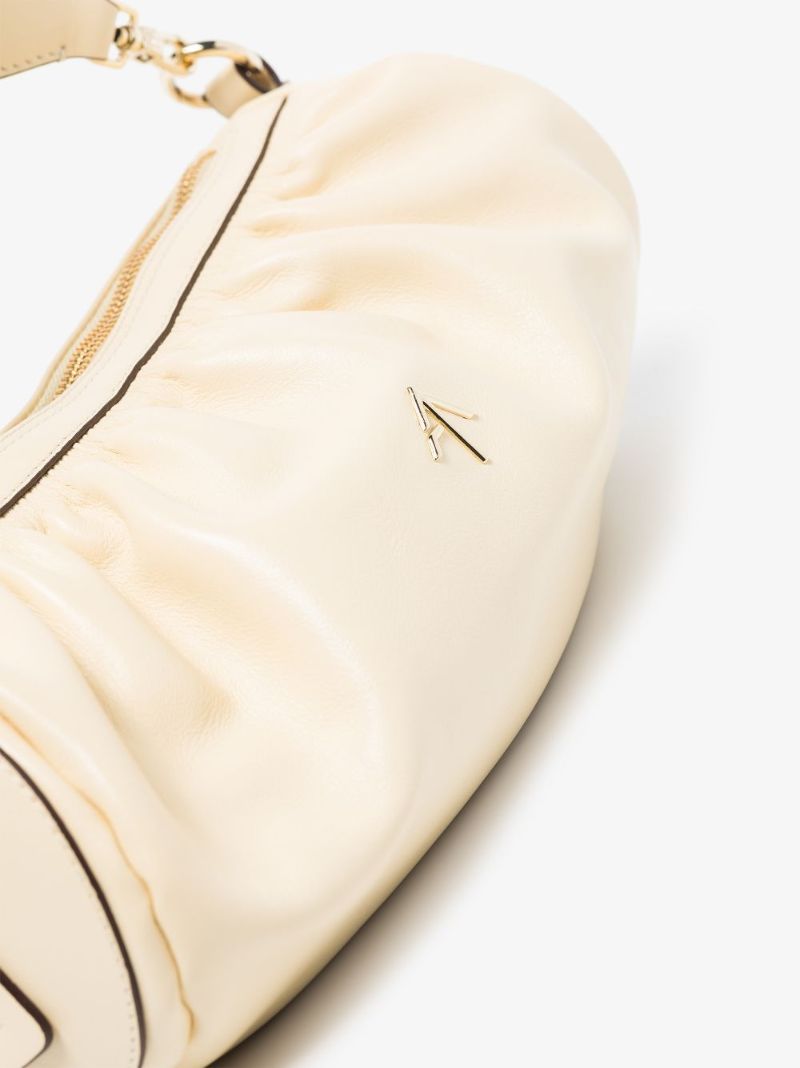 Neutral Ruched Cylinder Leather Shoulder Bag