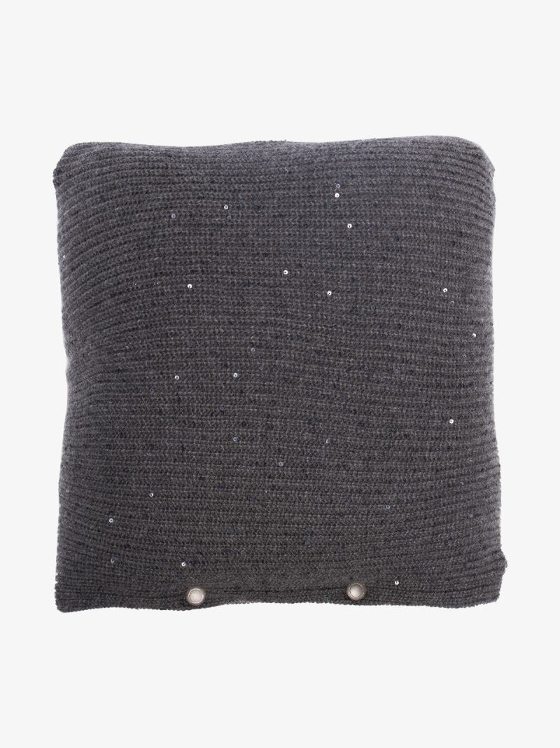 Grey Embellished Knit Cushion