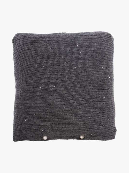 Grey Embellished Knit Cushion