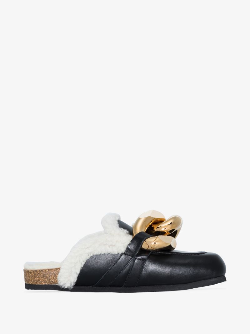 Black Chain Leather Mules