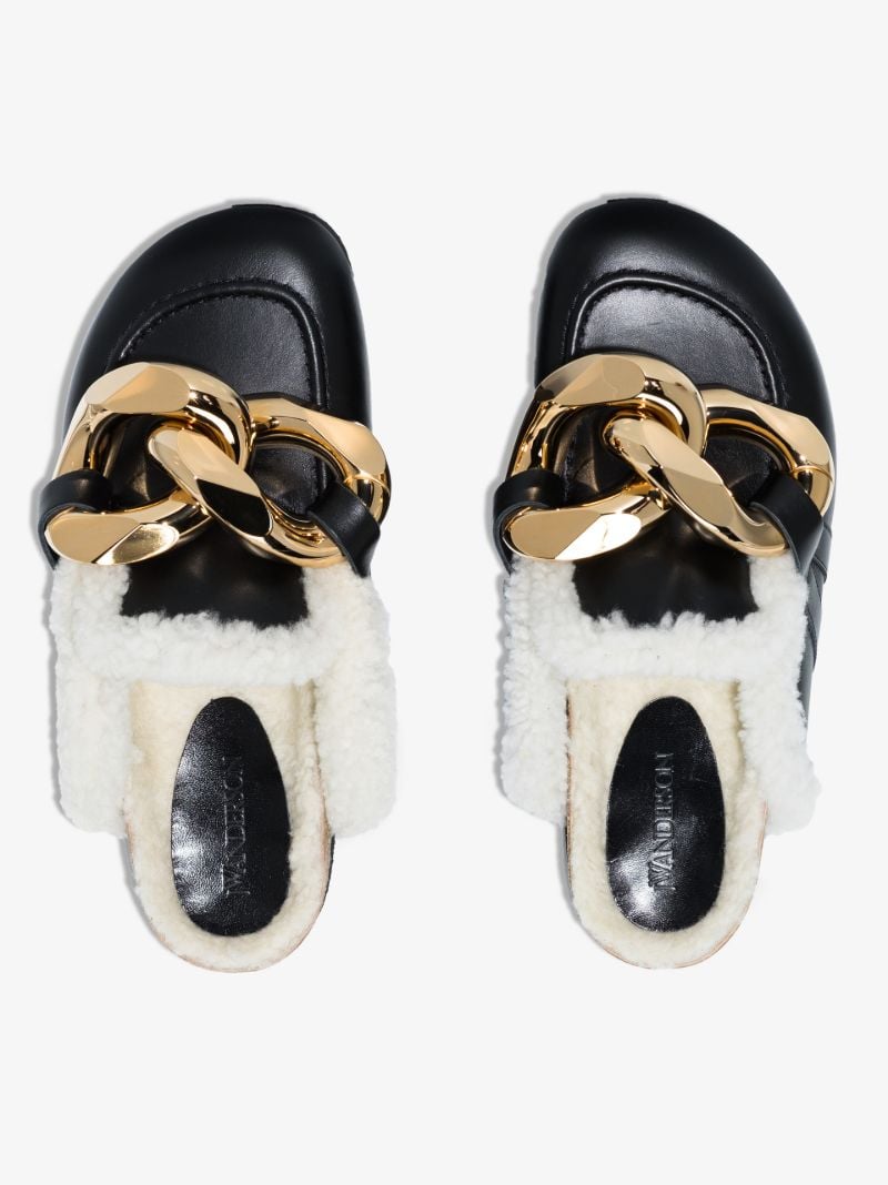 Black Chain Leather Mules