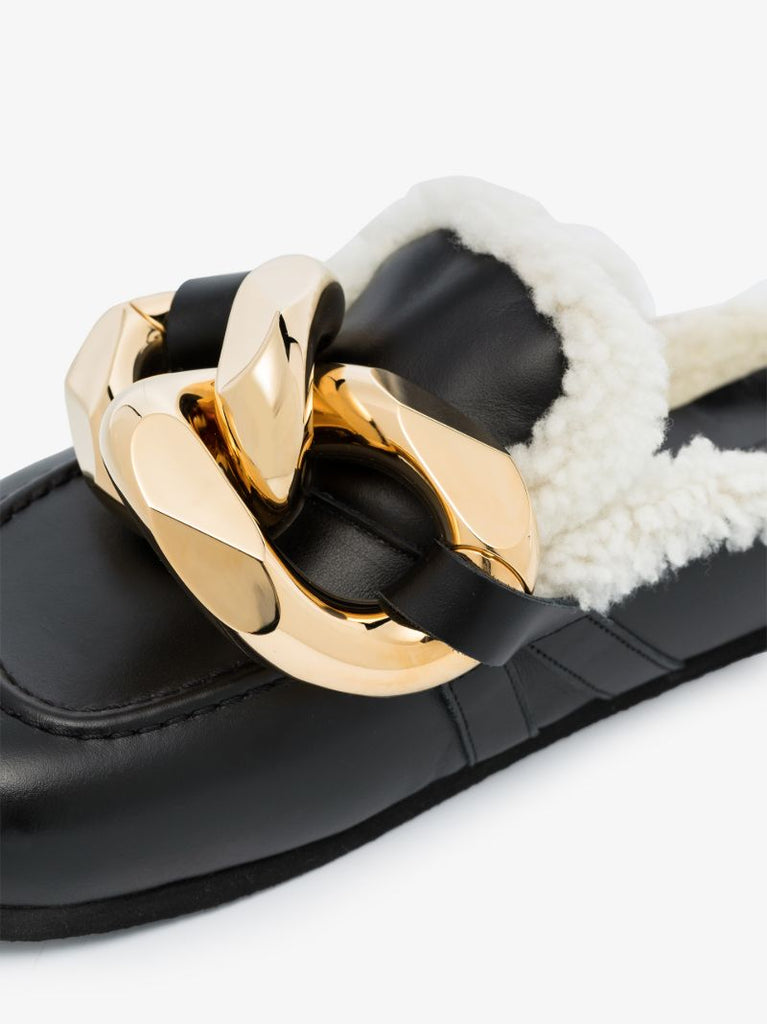 Black Chain Leather Mules