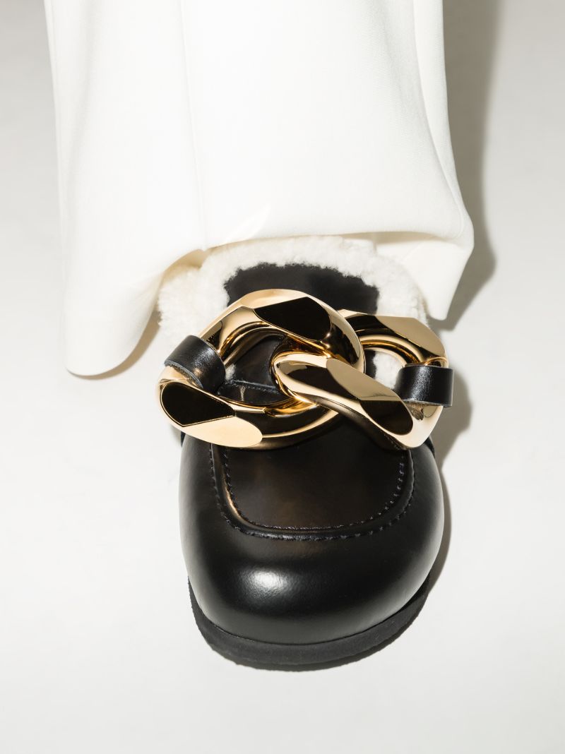 Black Chain Leather Mules