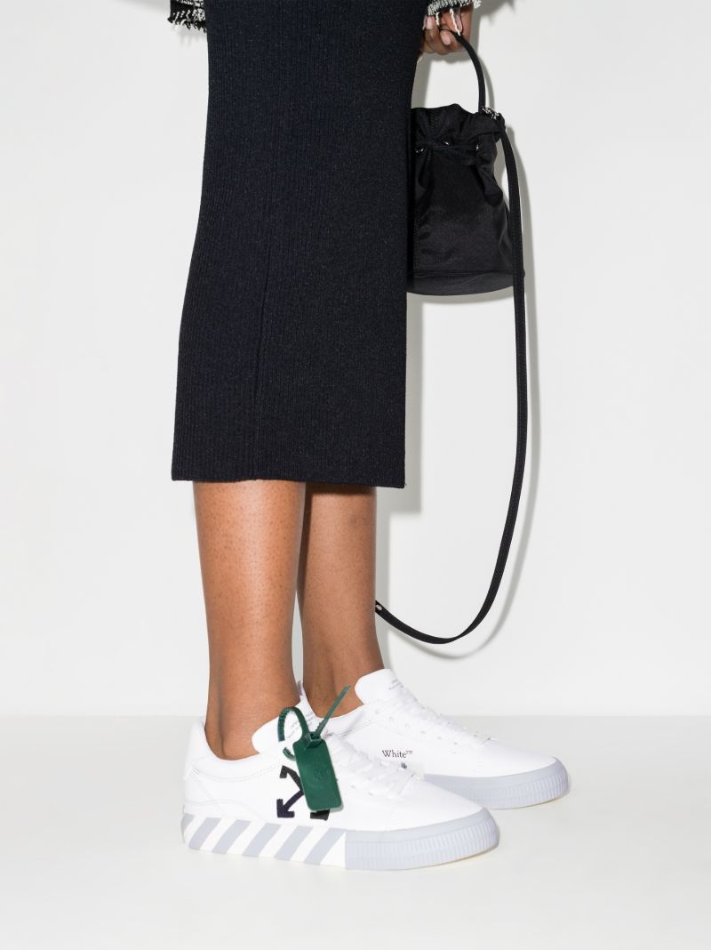 White and Grey Vulcanised Low Top Sneakers