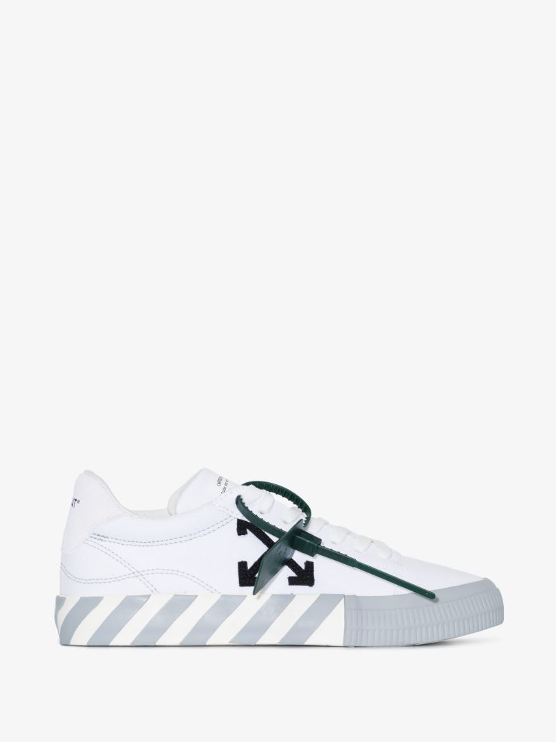 White and Grey Vulcanised Low Top Sneakers