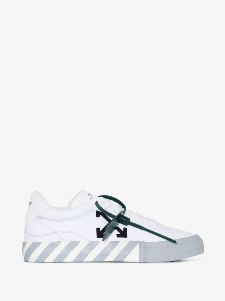 White and Grey Vulcanised Low Top Sneakers