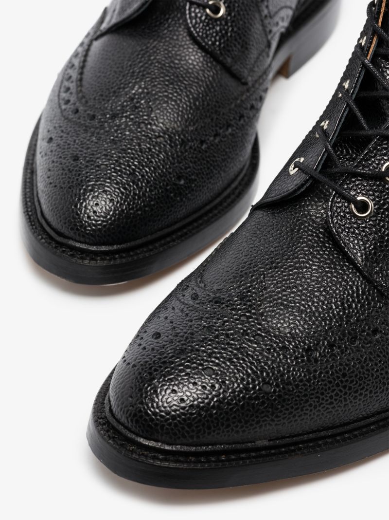 Black Pebbled Leather Wingtip Boots
