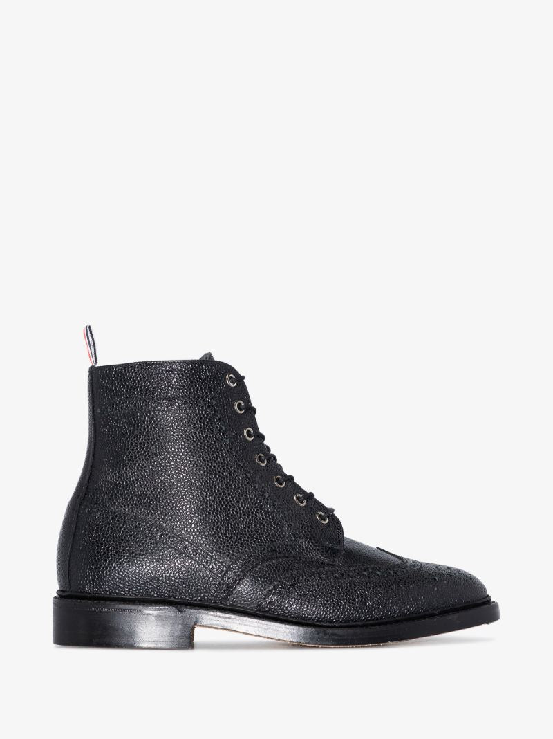 Black Pebbled Leather Wingtip Boots