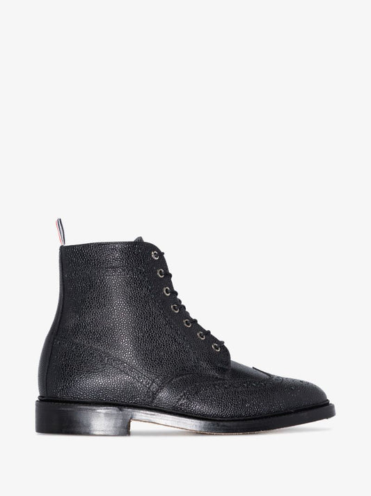 Black Pebbled Leather Wingtip Boots