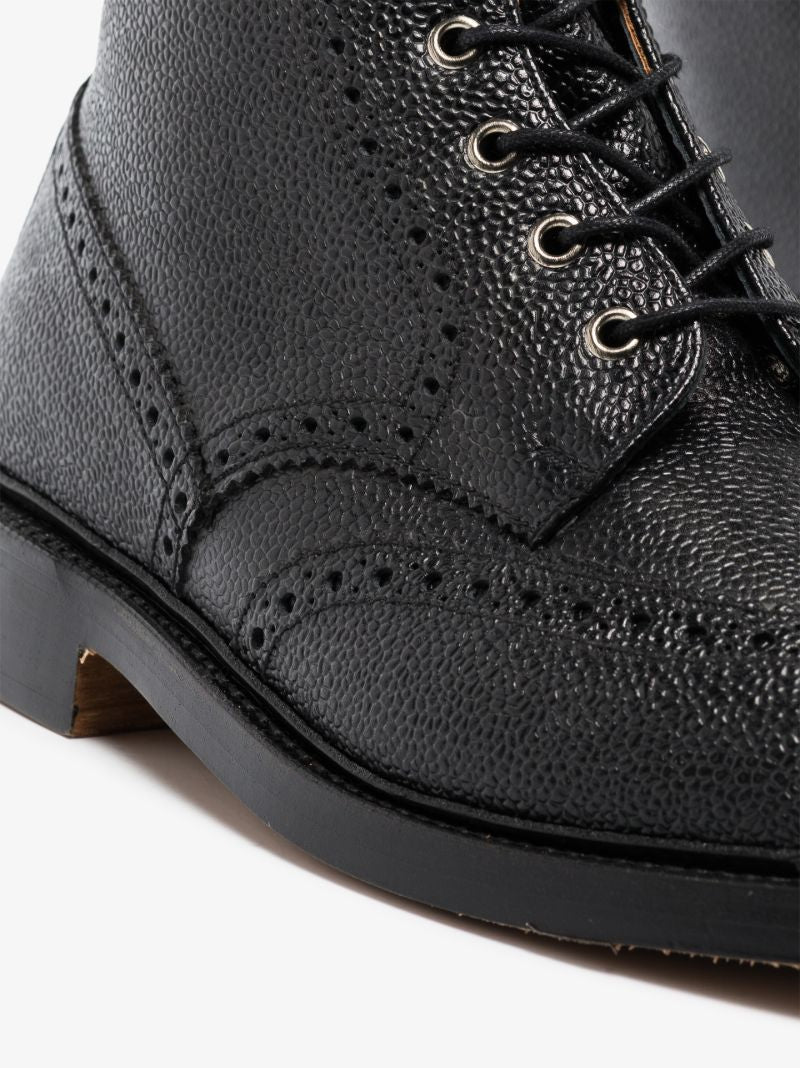 Black Pebbled Leather Wingtip Boots