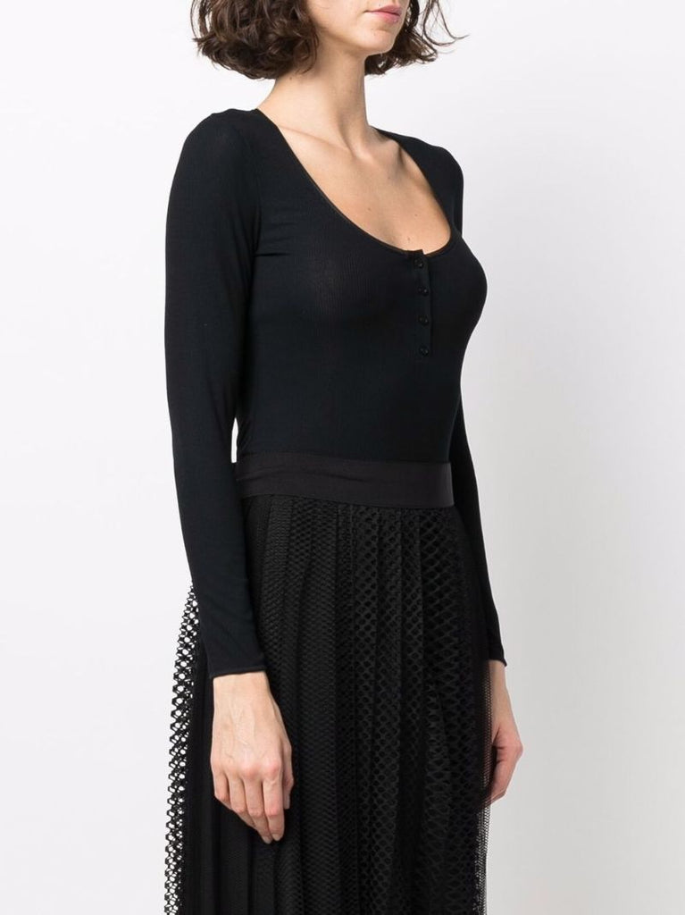 Black Henley String Bodysuit